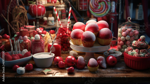 A candy apple and sweets booth with a variety of treats.