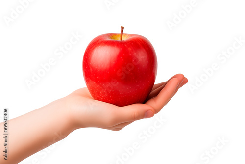 Hand Holding a red apple on Transparent or White Background, PNG