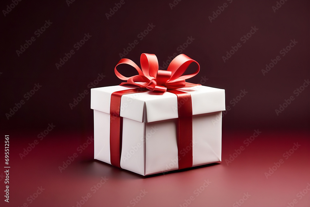 White gift box well wrapped with red ribbon isolated on white background | Birthday, holiday concept