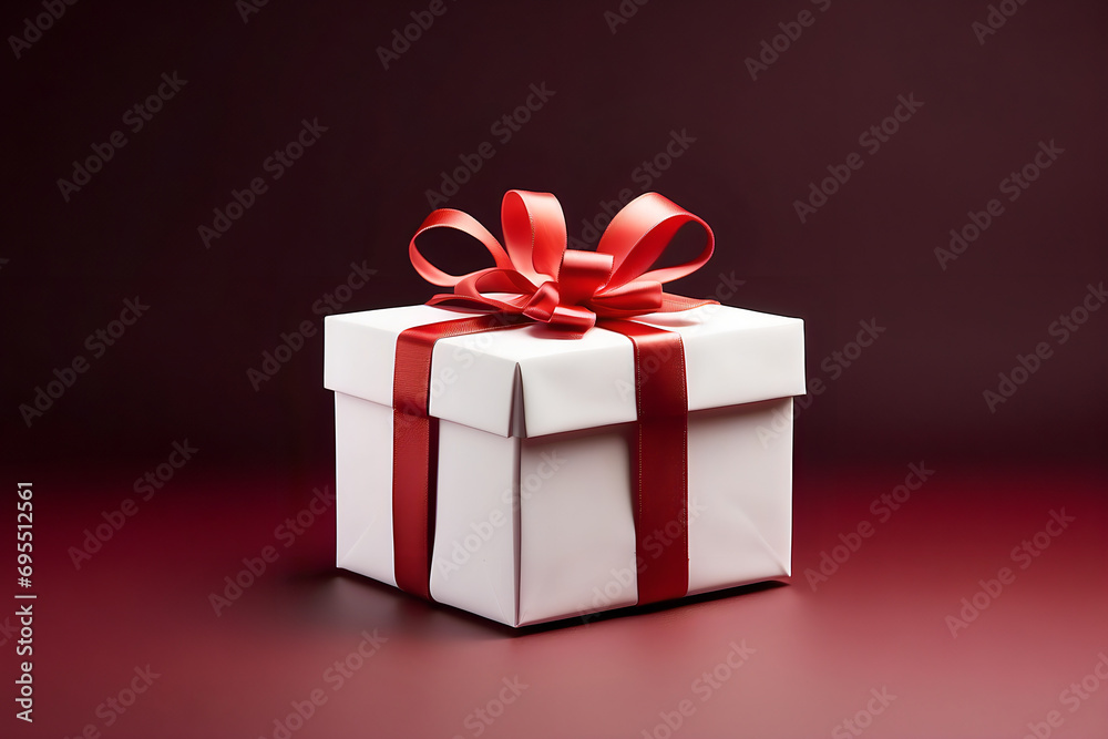 White gift box well wrapped with red ribbon isolated on white background | Birthday, holiday concept White gift box well wrapped with red ribbon isolated on white background | Birthday, holiday concept