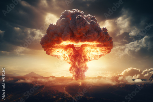 Depiction of a mushroom cloud caused by the explosion of an atomic bomb photo