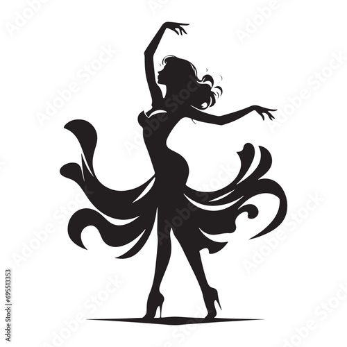 Woman Dancing Cooking Silhouette: Jazzed-Up Moves, Stylish Poses, and Silhouetted Rhythmic Expressions - Minimallest lady dance black vector girl dancing Silhouette 