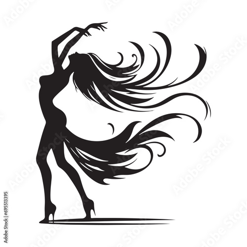 Woman Dancing Cooking Silhouette: Regal Dance, Majestic Poses, and Silhouetted Elegance for Design - Minimallest lady dance black vector girl dancing Silhouette

