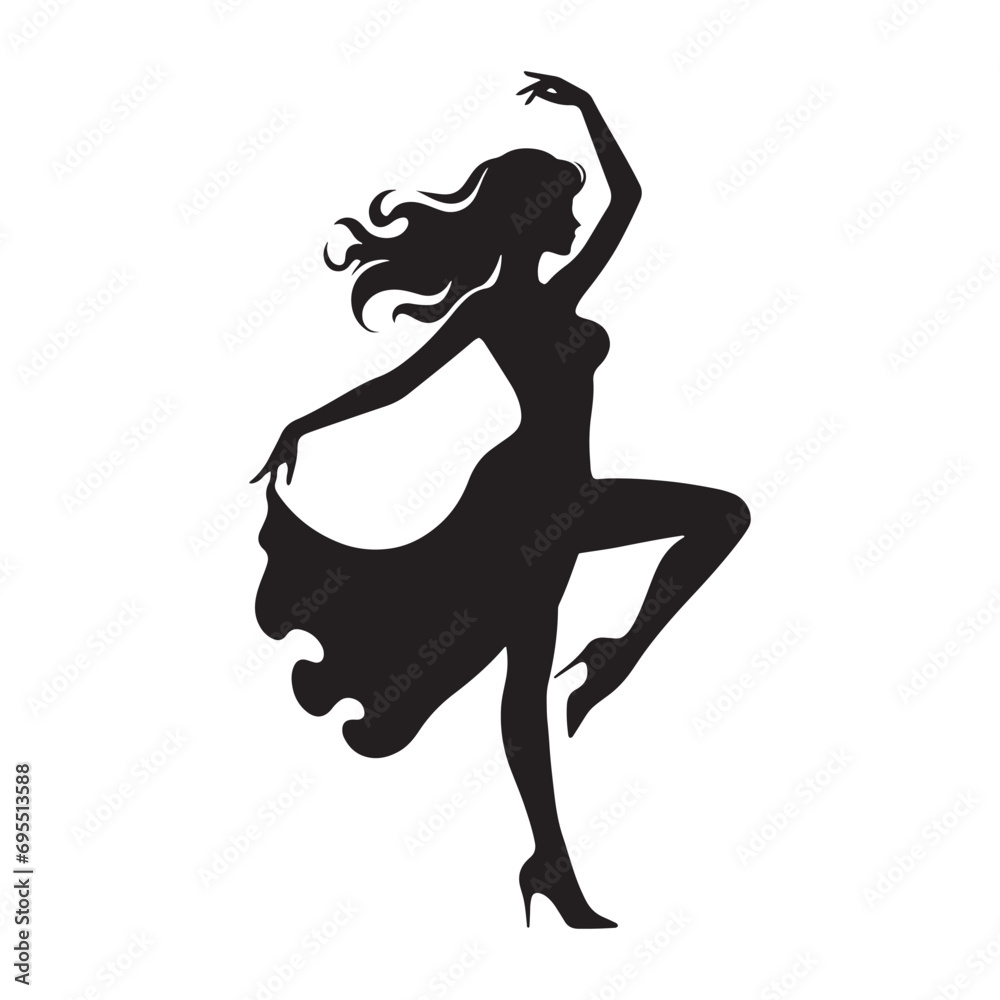 Woman Dancing Cooking Silhouette: African Dance, Spirited Silhouettes, and Cultural Expressions - Minimallest lady dance black vector girl dancing Silhouette
