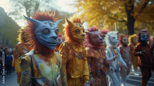 A childrens parade featuring costumes of zodiac animals.