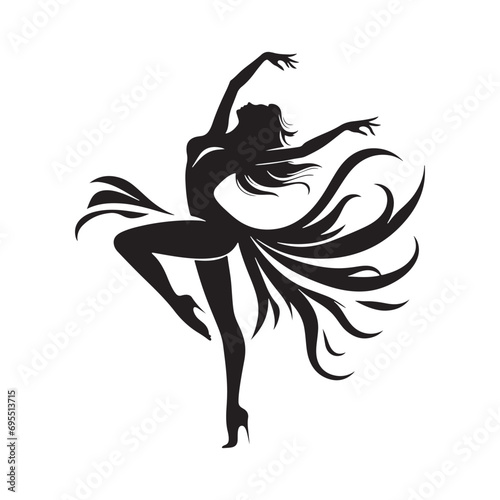 Woman Dancing Cooking Silhouette: Passionate Dancers, Creative Gestures, and Elegant Silhouettes - Minimallest lady dance black vector girl dancing Silhouette
