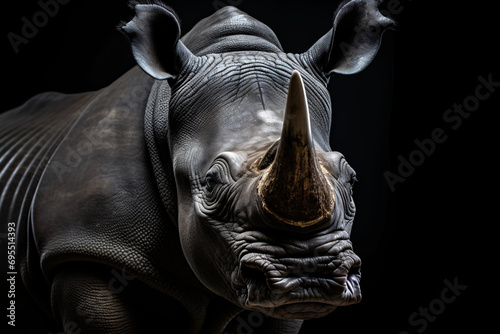 Portrait of a rhinoceros against a black background © Dennis