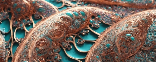 a close up of a bunch of copper and turquoise colored metal