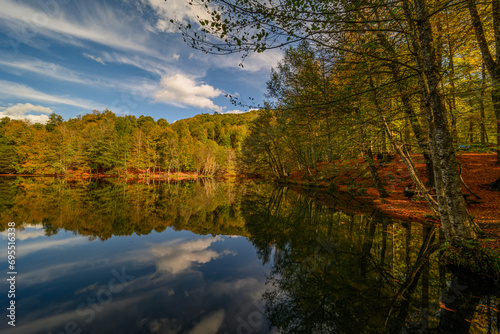 Fototapeta Naklejka Na Ścianę i Meble -  Autumn colors and nature views in Yedigöller national park. autumn, lake, cloud, tree, colorful leaves.