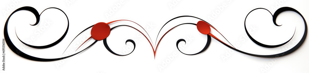 Elegant calligraphic pattern of swirling red hearts and curly lines, on a white background Elegant calligraphic pattern of swirling red hearts and curly lines, on a white background