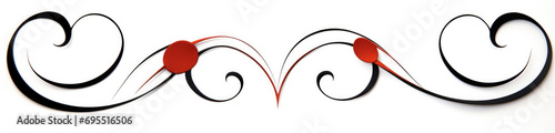 Elegant calligraphic pattern of swirling red hearts and curly lines, on a white background