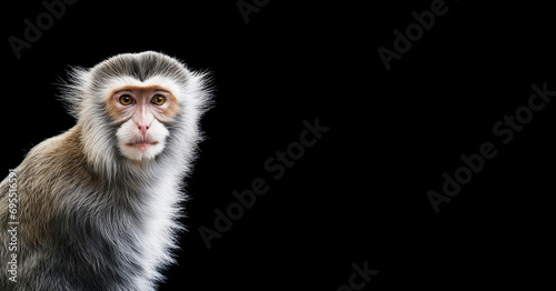 a monkey on a black background, a cute monkey, a macaque, an animal. artificial intelligence generator, AI, neural network image. background for the design. photo