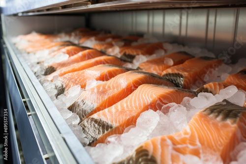 salmon fish meat on the frozen shelf use for the National Salmon Day