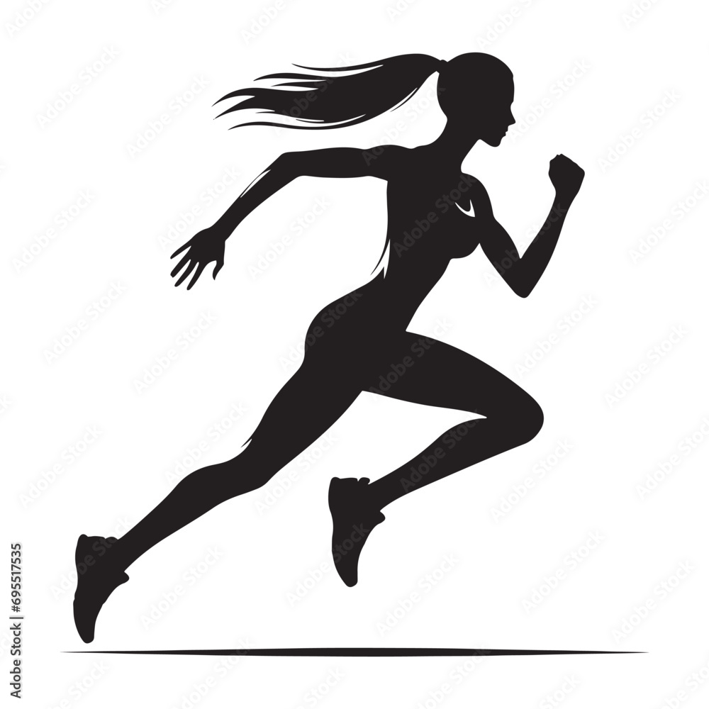 Running Girl Silhouette: Sporty Lifestyle, Silhouetted Jogger in Harmony with Nature's Rhythms - Minimallest running black vector lady runner Silhouette
Running Girl Silhouette: Sporty Lifestyle, Silhouetted Jogger in Harmony with Nature's Rhythms - Minimallest running black vector lady runner Silhouette