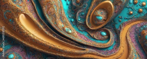 a very colorful abstract background with a lot of gold and turquoise