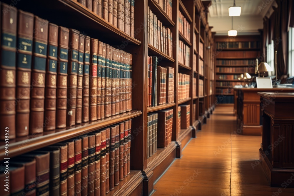 Obraz premium The Library rows full of ancient books. Legal References in a Law Firm