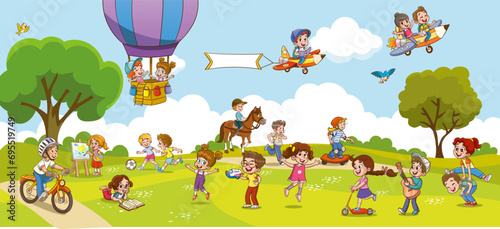 vector illustration of children having fun in the park