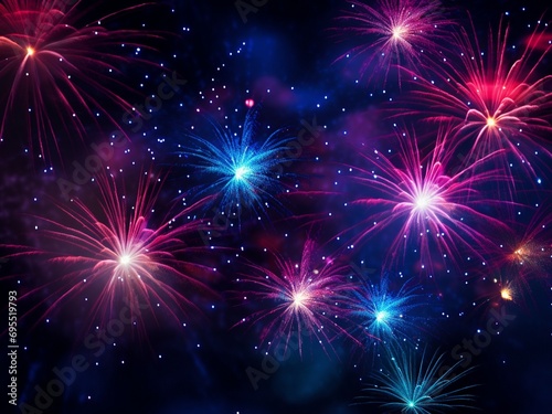 Fireworks in the night sky. Seamless vector background.