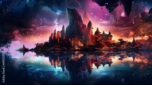 Alien Planet with Reflection in Water. 3D Illustration. © Iman