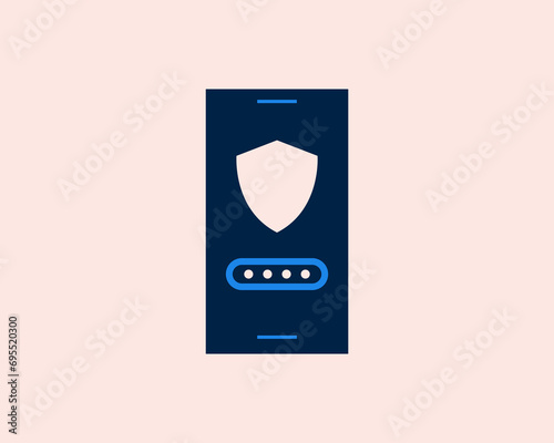 shield and secure pin code on the phone screen . Vector illustration in flat style design.