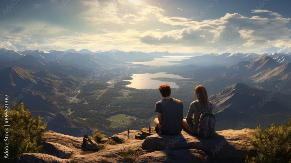 A couple enjoying a scenic view from a mountain top.