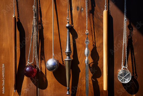 Pendulums and dowsing rods in action, leaving space for divining experiences photo
