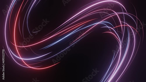 Beautiful abstract wavy lines, Glowing streams of light in motion. 3d light trails animation, abstract minimalist background, neon spiral line