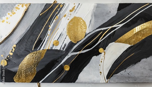 abstract painting in black and silver with gold accents modern decoration generative ai