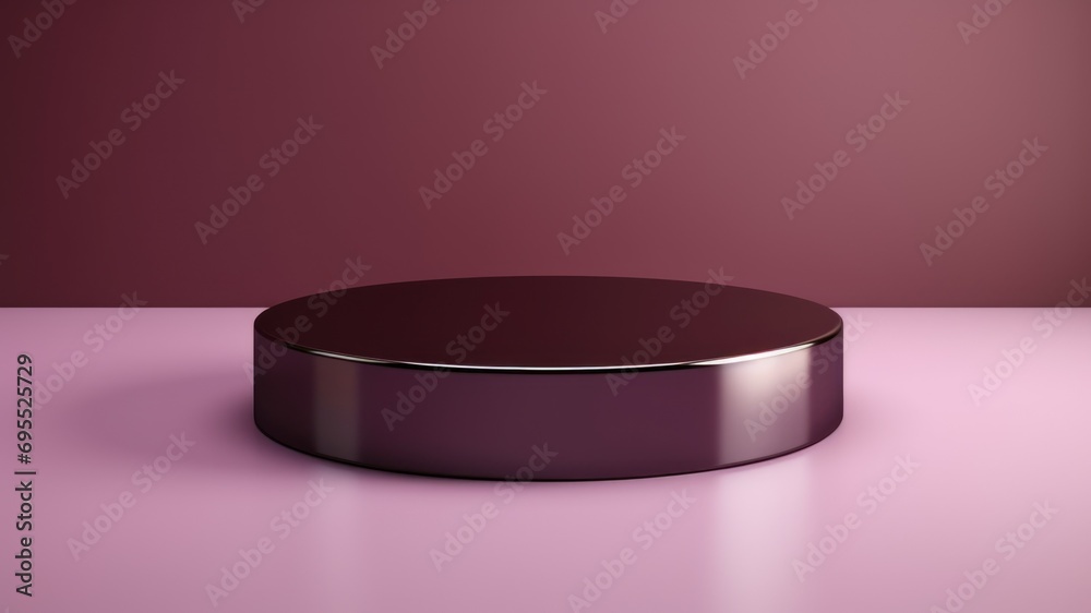 Sleek chrome pedestal with rich purple color backdrop, Premium showcase mockup template for Beauty, Cosmetic, Luxury products, with copy space for text Sleek chrome pedestal with rich purple color backdrop, Premium showcase mockup template for Beauty, Cosmetic, Luxury products, with copy space for text