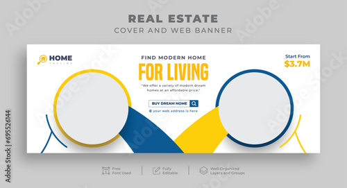 Real estate home sale or Construction renovation handyman Facebook cover for Realtor House rent repair, Editable multipurpose Web banner for Interior Furniture Office sale, Social media cover template