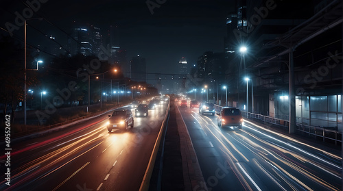Modern highway in the city at night moving cars with motion blur © UN