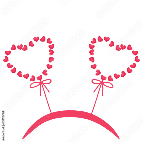 Valentine day headbands with heart  for party cartoon illustration. Cute sweet headbands valenine day. photo