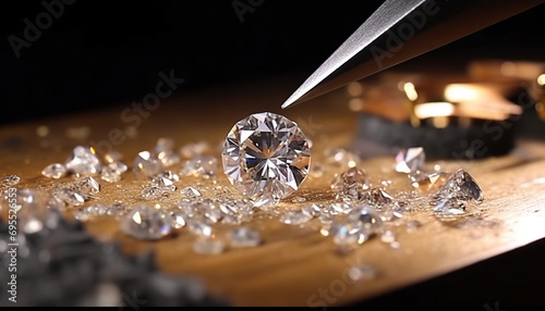 diamond cutting and polishing factory, processes raw diamonds photo