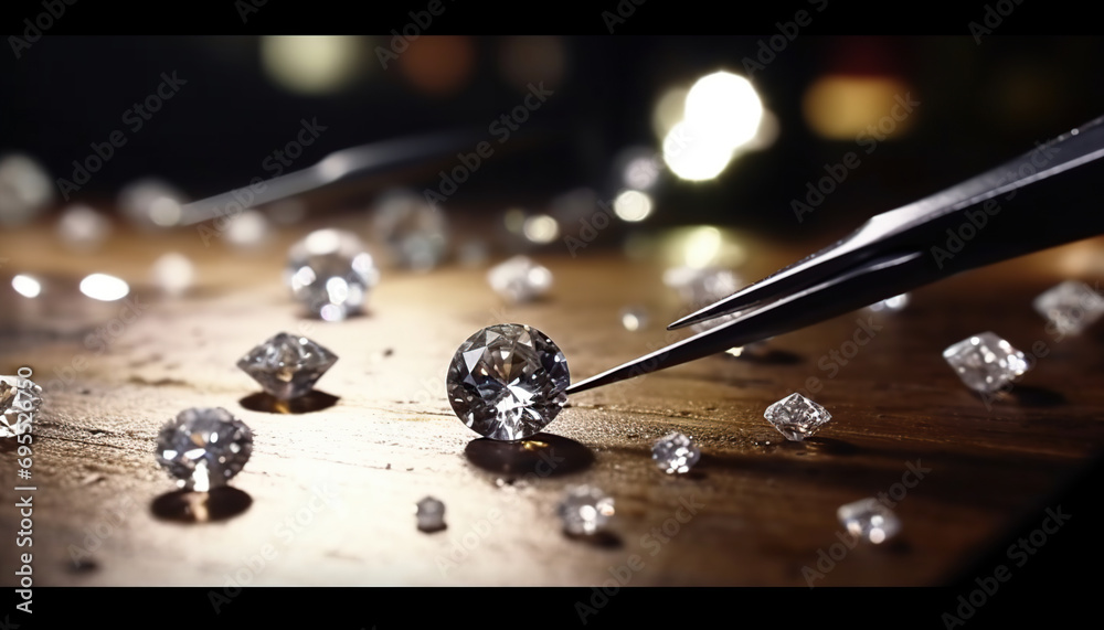 diamond cutting and polishing factory, processes raw diamonds - obrazy, fototapety, plakaty 
