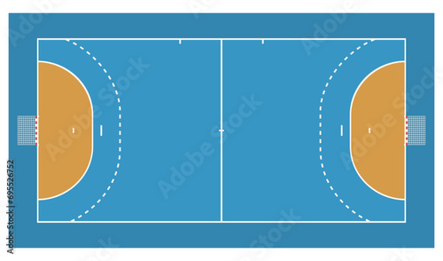 Handball court, with its markings and goals seen from above (cut out)