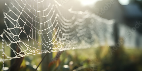 Spider webs against the background of the sun and field grass spider web
