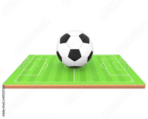 3D Rendering Soccer Ball On Soccer Field Side View Isolated On Transparent Background  PNG File Add