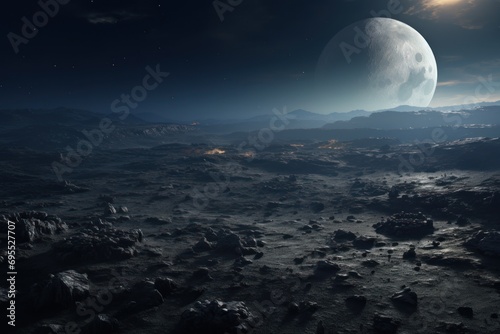  an artist s rendering of an alien landscape with a distant object in the distance  and a distant object in the foreground with a distant object in the foreground.