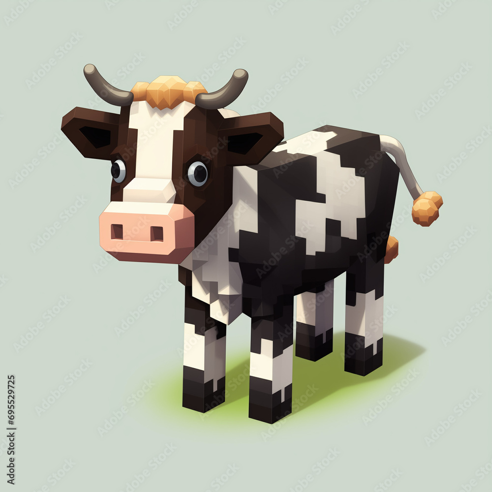cube art of a stylish crazy looking cute cow
