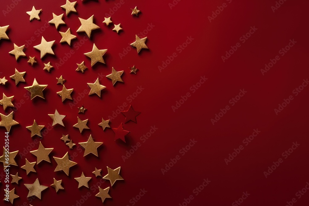  a group of gold stars on a red background with space for a text or an image to put on a card or a brochure or brochure.