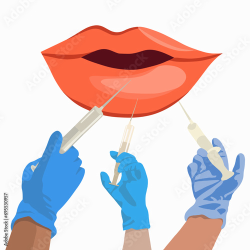 Vector isolated illustration of lip injections. Lip augmentation.