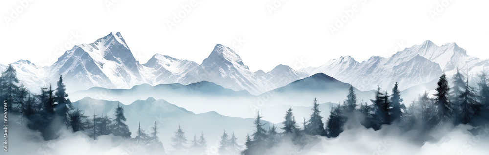 Picturesque landscape with majestic snowy mountain peaks - obrazy, fototapety, plakaty 