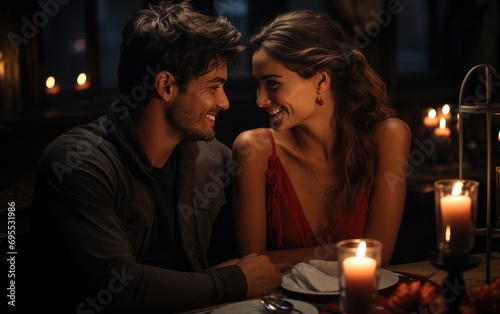 Young couple in love at a table in a restaurant