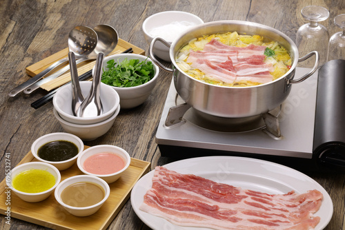 Taiwanese hotpot with sour Chinese cabbage pickles and pork belly. winter gourmet.