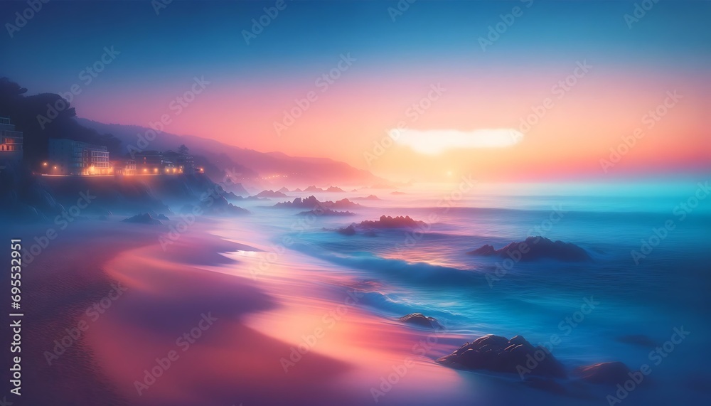 Gradient color background image with a dreamy coastal twilight theme