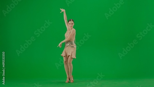 Latin Ballroom Dancer in Pose Against Green Screen