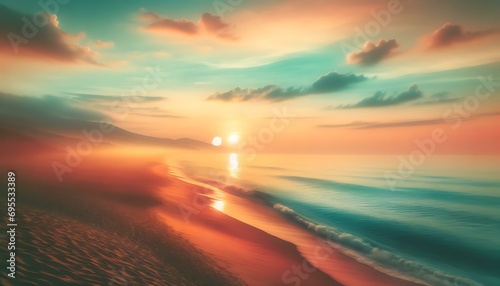 Gradient color background image with a tranquil seaside morning theme