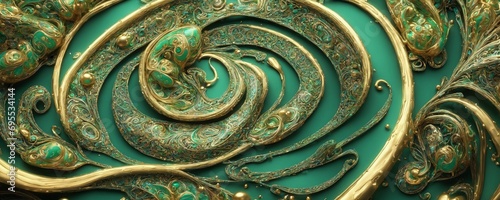 a green and gold swirl background