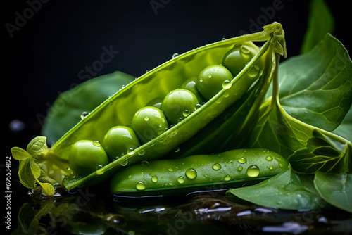 Generative AI illustration of fresh green raw peas in their pod photo