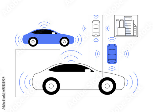 Connected vehicles isolated cartoon vector illustrations.